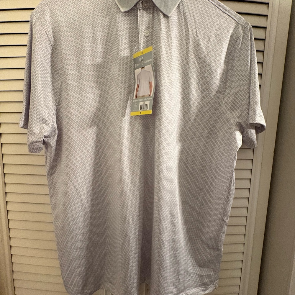 Hickey Freeman White Polo Shirt Classic Style Golf Performance Wear Geometric